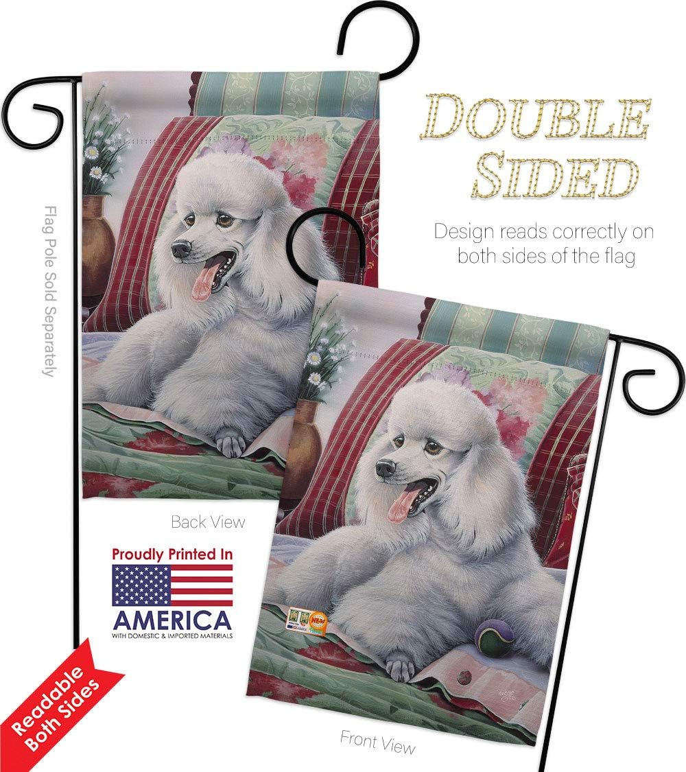 Dog Poodle Garden House Flags Set Animals Puppy Spoiled Paw Canine Fur Pet Nature Farm Animal Creature Small Decorative Gift Yard Banner Double-Sided Made In USA 28 X 40