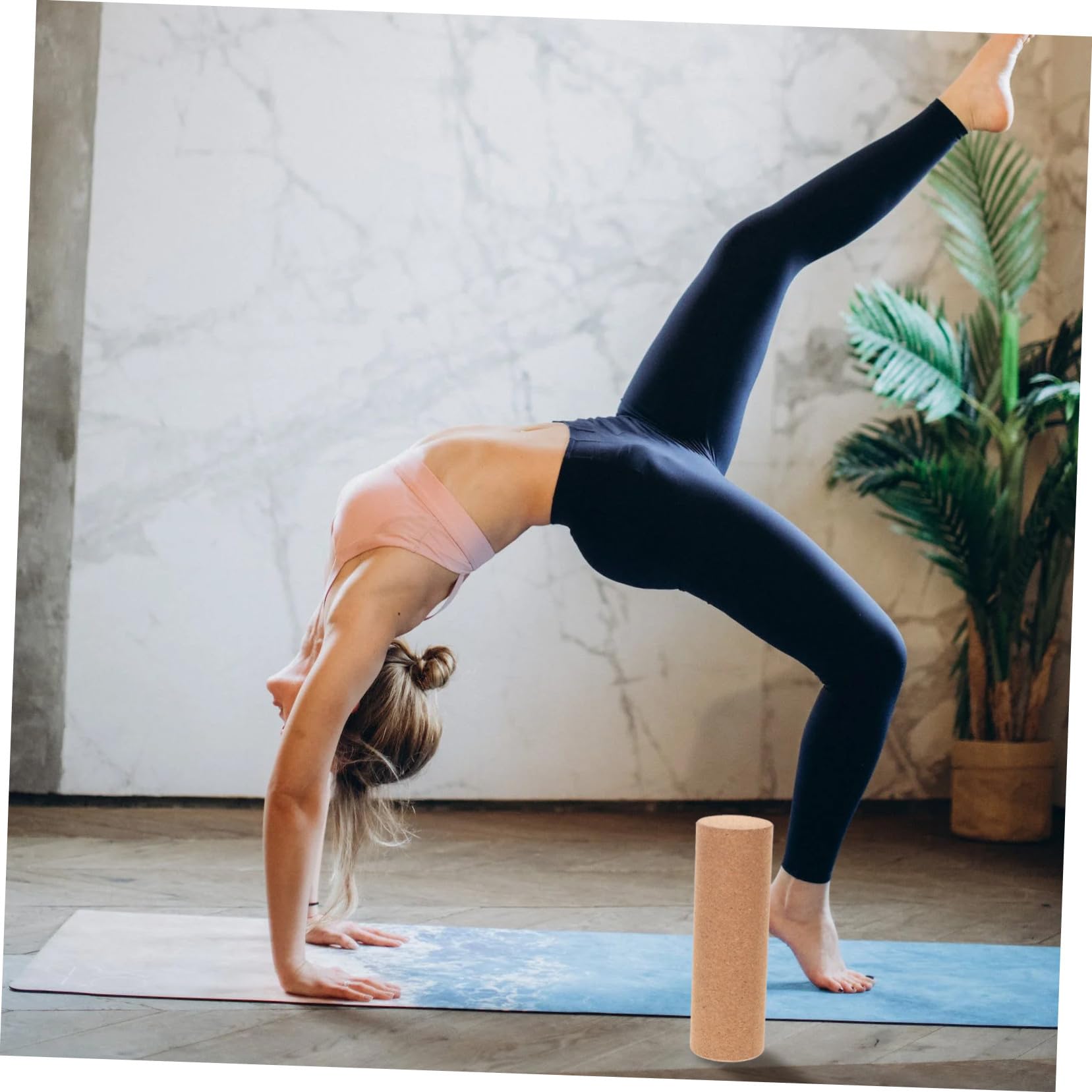 Rodillo de Yoga de Corcho Antideslizante para Espalda y Brazos, Masajeador Deportivo Amortiguación para Estiramientos y Entrenamiento en Casa