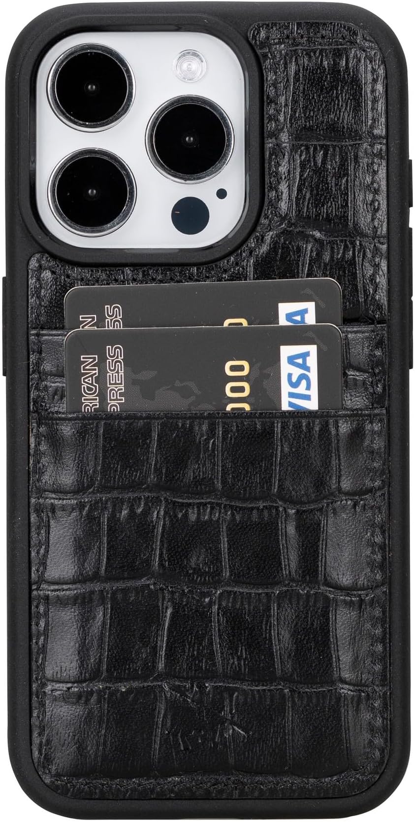 Venito for iPhone 15 Pro Case with Card Holders Extra Secure with RFID Blocking, Protective, Slim Phone Case 6.1 inches, Capri - Black Crocodile