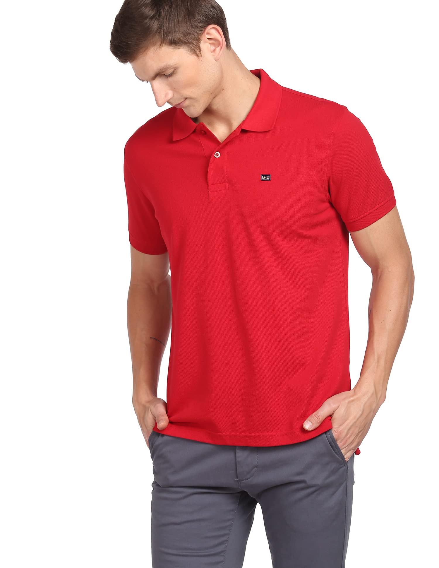 Arrow SportsArrow Sport Men's Solid Red Short Sleeve Regular Fit Cotton T-Shirt-Polo (ASAATS3557CT_Coral M)