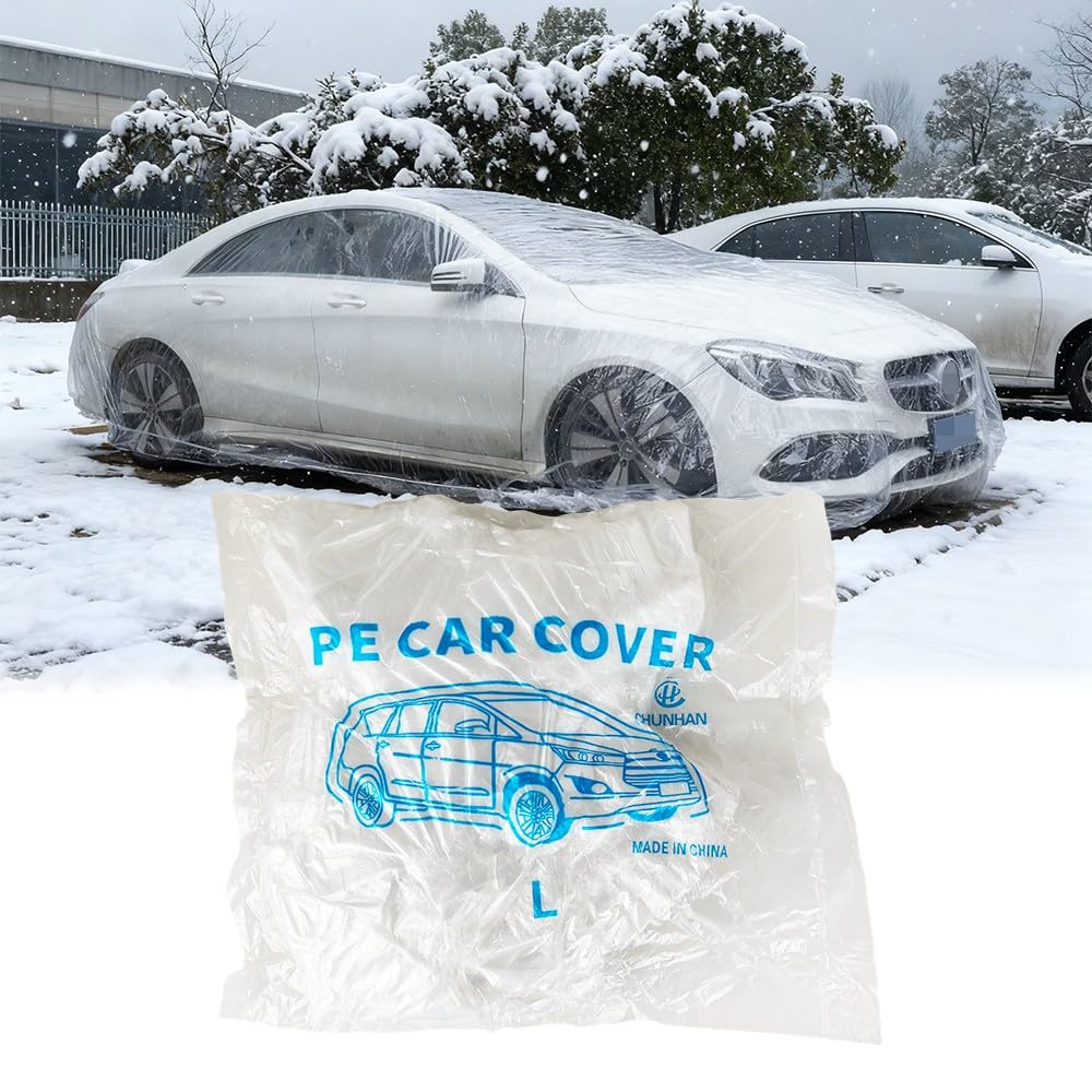 MTOSYSARI 1pc Clear Plastic Temporary Universal Disposable Car Cover Rain Dust Garage — view 6