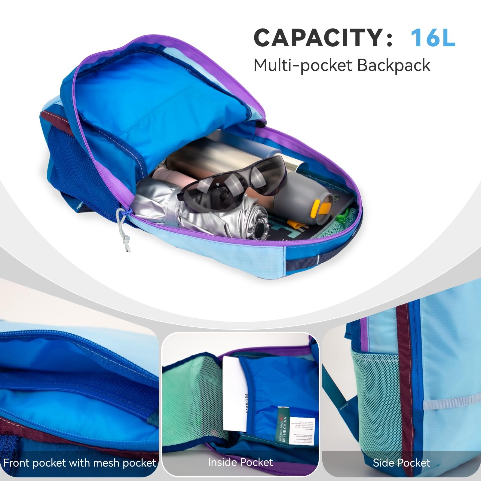 Mochila de senderismo pequeña de 16 L, ultra ligera, plegable, mochila de viaje informal para mujeres y hombres 3