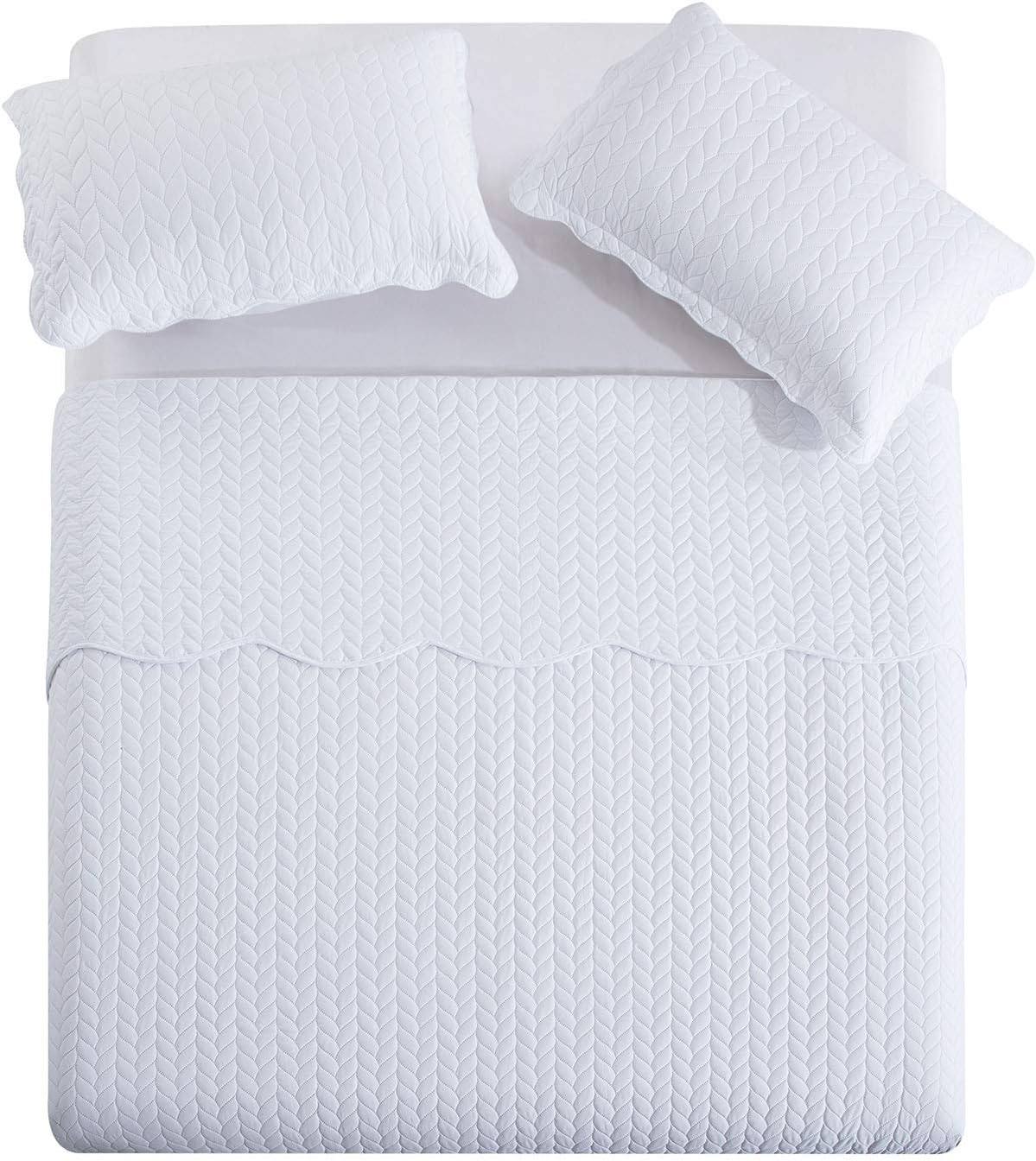 MOONLIGHT20015 White Quilt Set Queen Size (90" x 96") with 2 Pillow Shams (20" x 26"+2") for All Season - 3 Pcs Lightweight Bedding Set Reversible Coverlet Embossed Quilted Bedspread (White) - Image 3