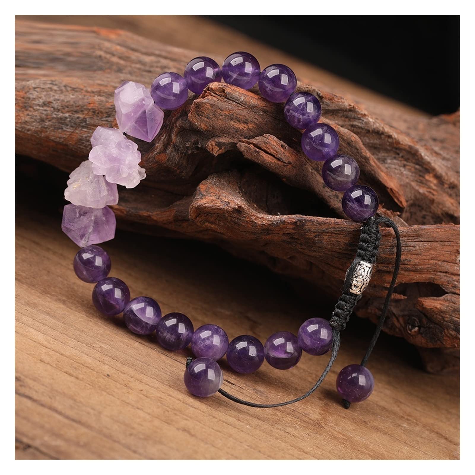 Bracelet améthystes naturelles d'exception perles de labradorite façonnées à la main de 8mm