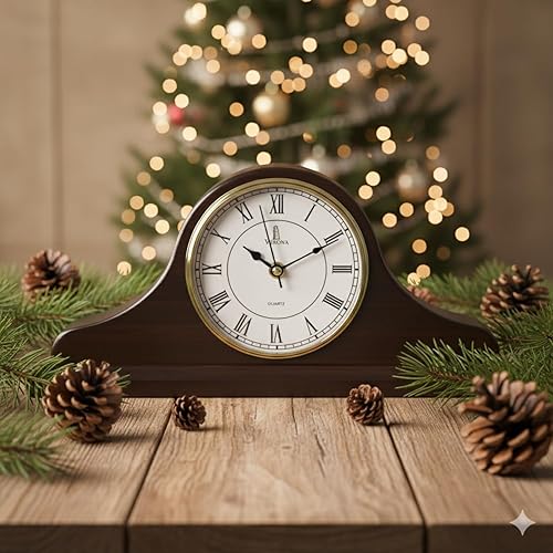 Miniatura 34 de Reloj de repisa a pilas – Reloj de manto de madera, rústico verde azulado para decoración de sala de estar, sobre chimenea, oficina, estante