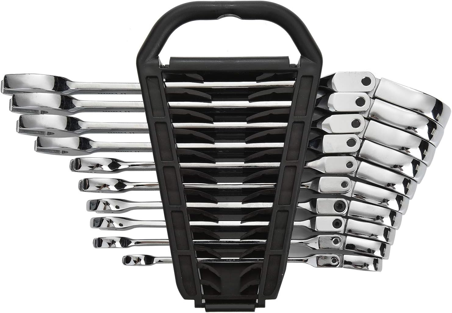 Jetech 10pc Flexible Ratcheting Combination Wrench Set (Metric 8mm - 19mm) - Industrial Grade Cr-V Steel Gear Spanner in Polished Chrome Finish