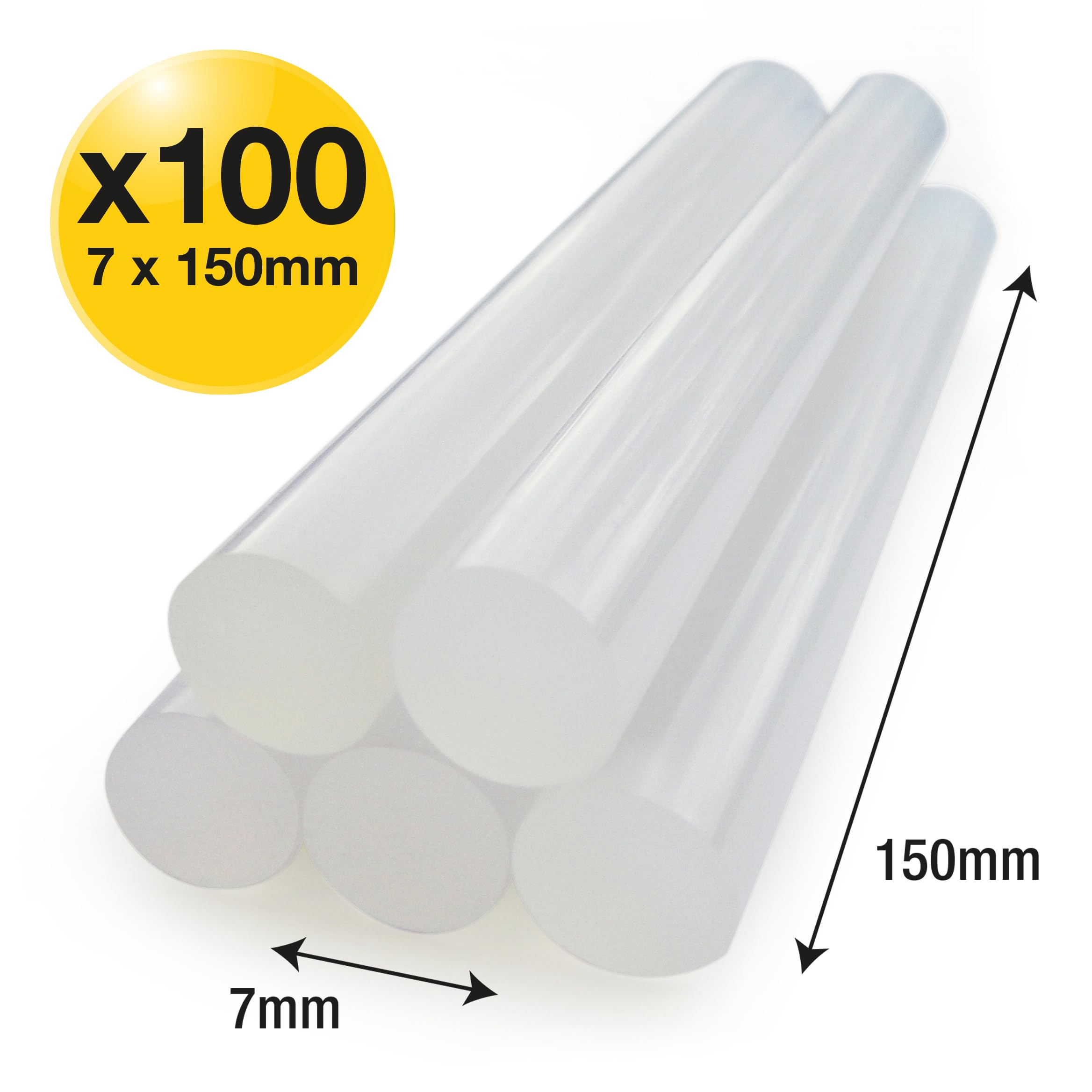 Tacwise 1562 Bastoncini di Colla a Caldo Extra Lunghi, 7 mm x 150 mm, Confezione da 100, Trasparenti