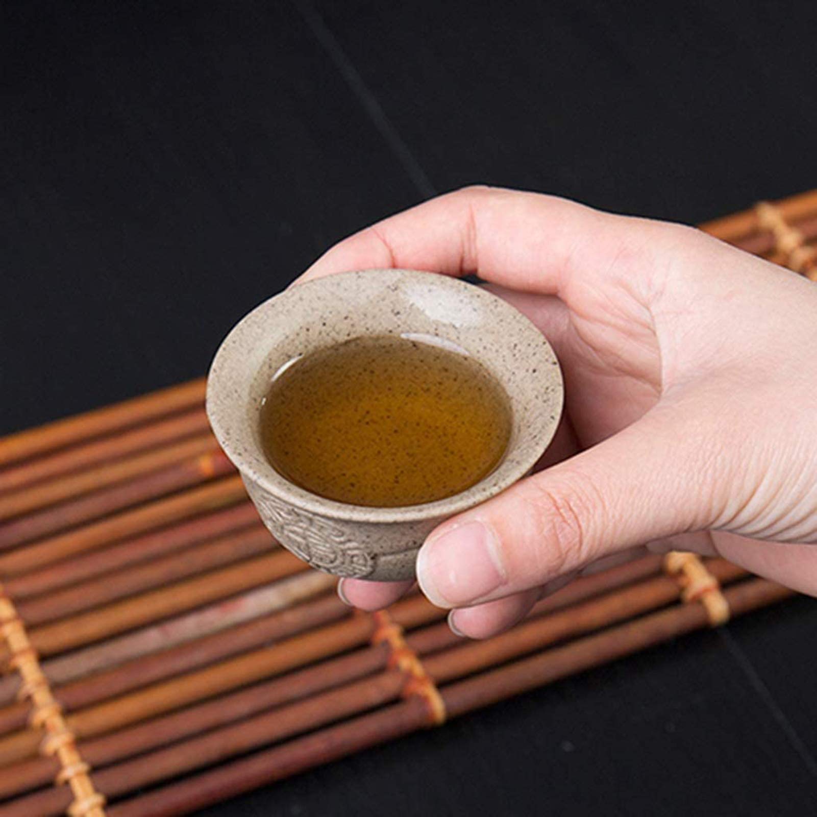 Espressotasse, Bechertasse, Kaffeetassen-Set mit Henkel, Kesselbecher, Teetasse, komplettes Haushaltsset aus Steinkeramik-Teeservice/einfache Retro-Kung-Fu-Teeschüssel/Keramik-Teetasse und Teekanne