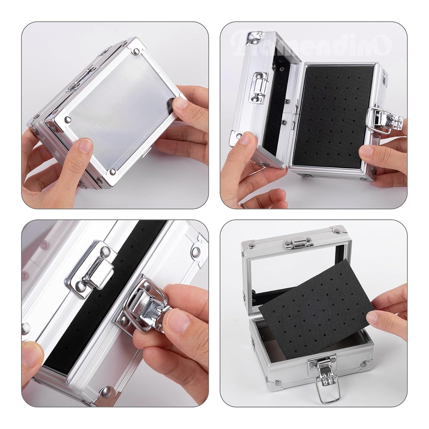 Framendino, 40 Holes Nail Drill Bit Holder Storage Case for Salon Silver