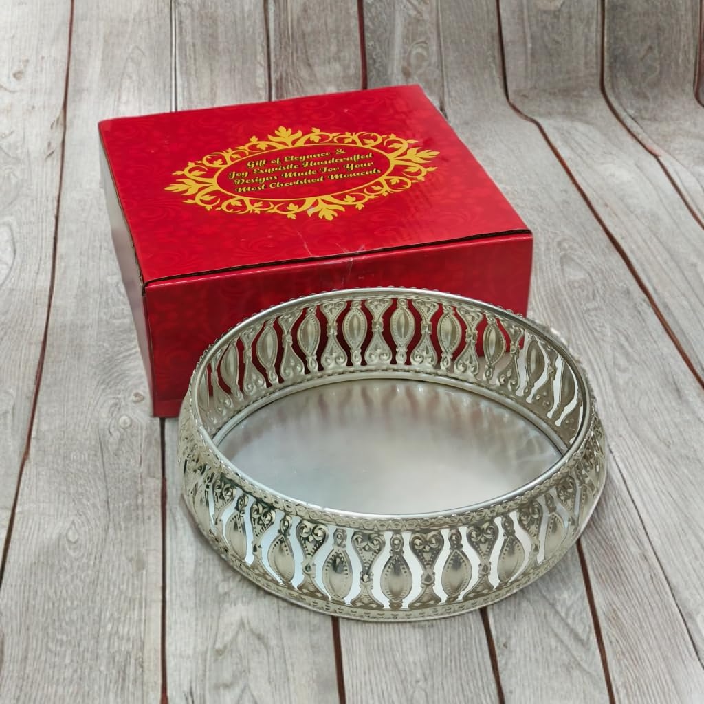 Crafts King Handcrafted 6 Inch German Silver Tray | Traditional Decorative Pooja Plate | Festive & Housewarming Gift-image-39