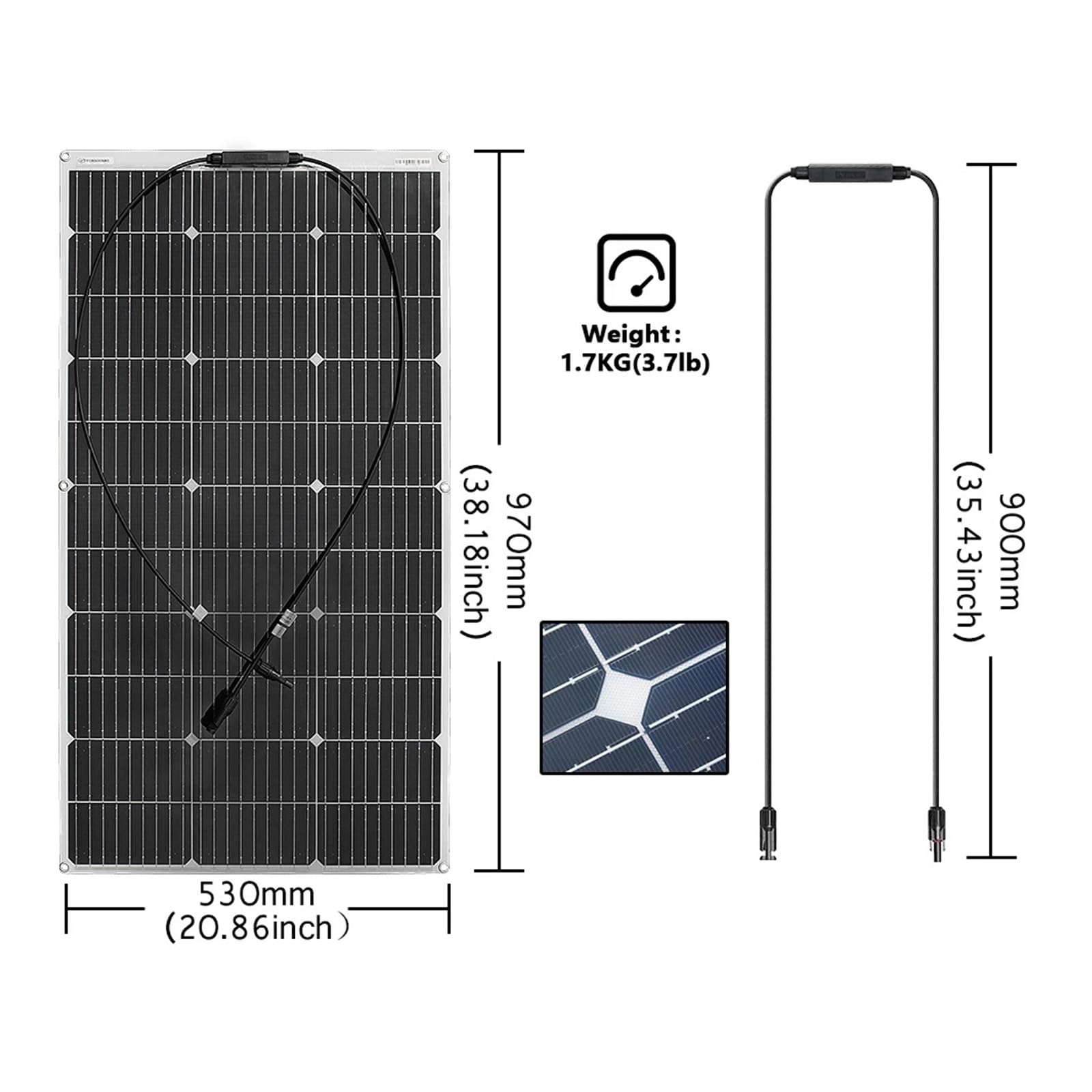 Panneau Solaire Flexible, Panneau Solaire Étanche Monocristallin 18V