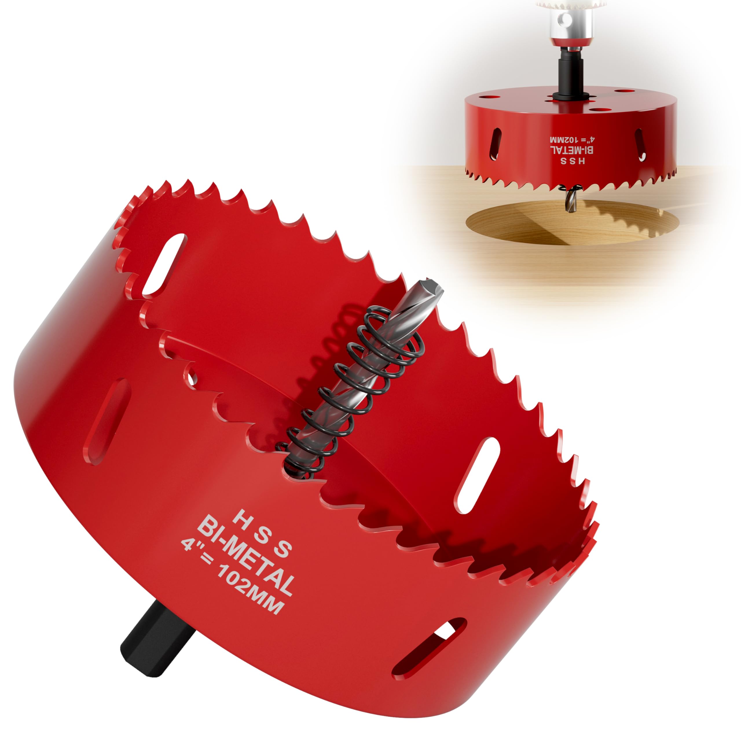 4" (102mm) Bi-Metal M42 High Speed Steel Hole Saw with Pilot Drill Bit, Smooth Cutting Edge for PVC, Drywall, Wood, Plastic, Gypsum Board, Rubber,