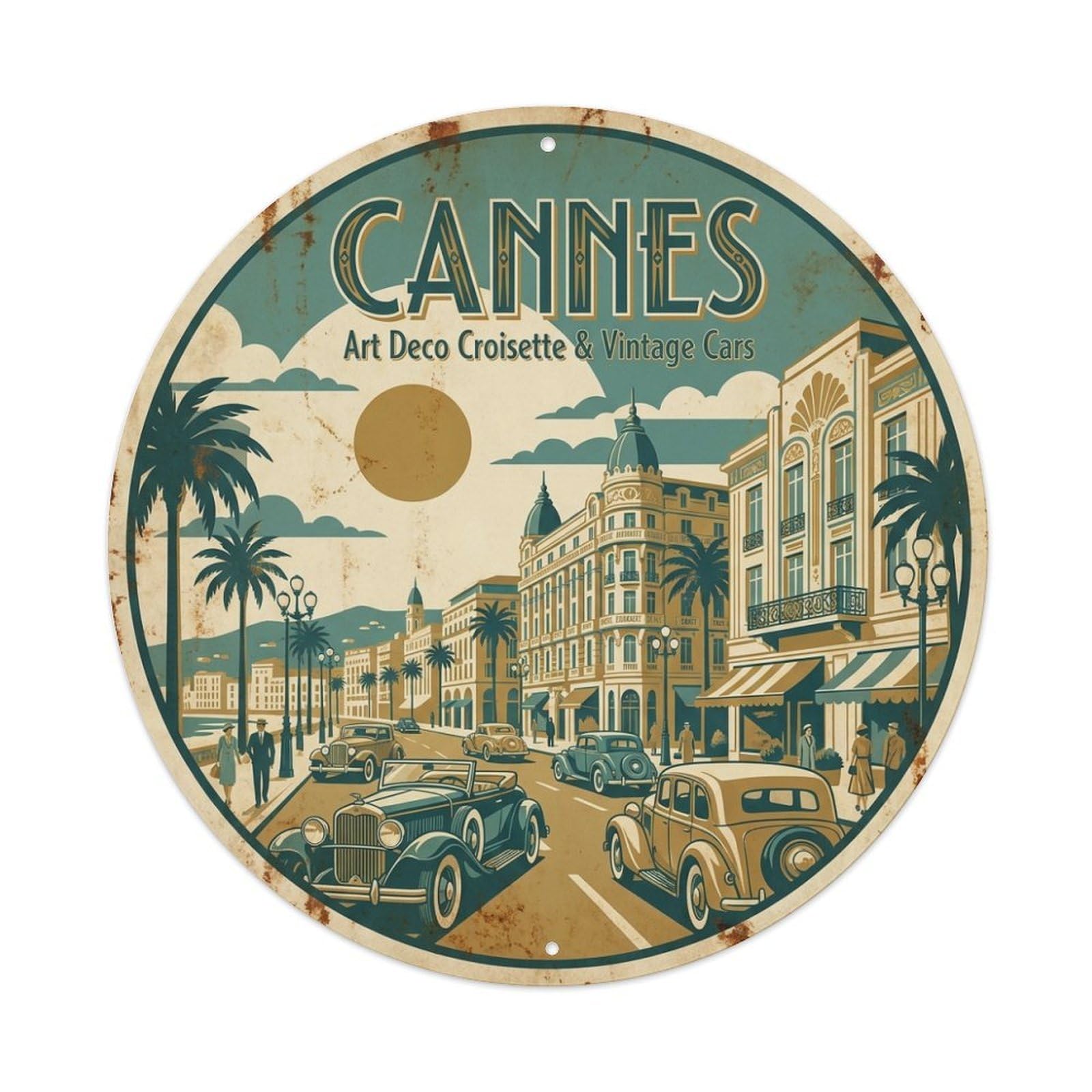 City Travel Art Deco Seafront Boulevard France Cannes Metal Tin Sign