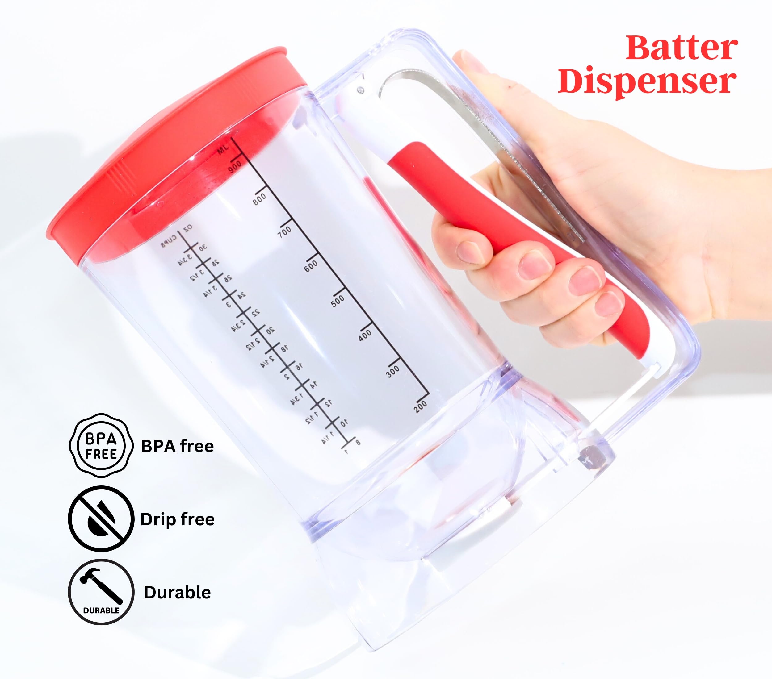 Dispensador de masa para panqueques, apto para niños y sin ensuciar, dispensador de masa para cupcakes con mango para un control preciso de las porciones, también perfecto para