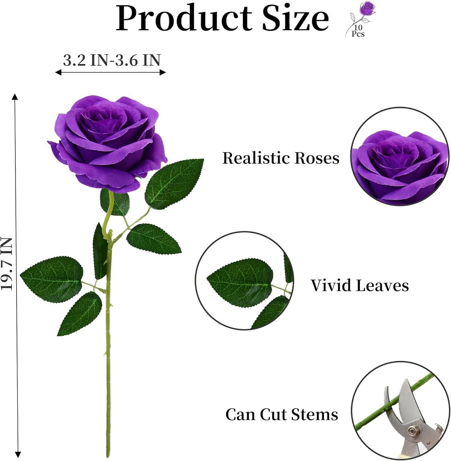 10 Pcs Purple Rose Artificial Flower, Faux Silk Flowers With Long Stems, Fake Roses Bulk Bouquet for Decoration Valentine's Day Centerpieces Proposal Bridal Bouquets Shower Party Home Floral Decor - Image 3