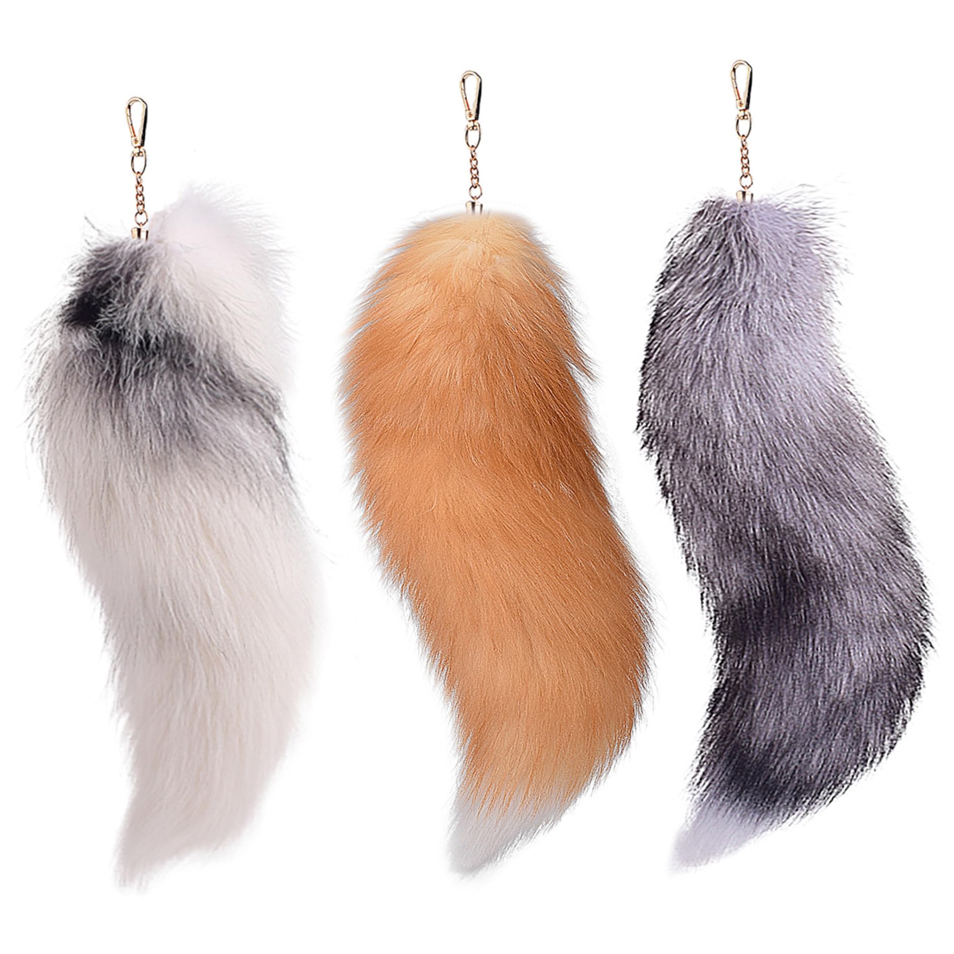 Pastoralist 3 Pcs Therian Tails,15.8 Inch Therian Fox Tail With Clasp, Fluffy Fur Fox Tail Keychain Faux Wolf Tail Cosplay Handbag Accessory Costume For Women Adult, White