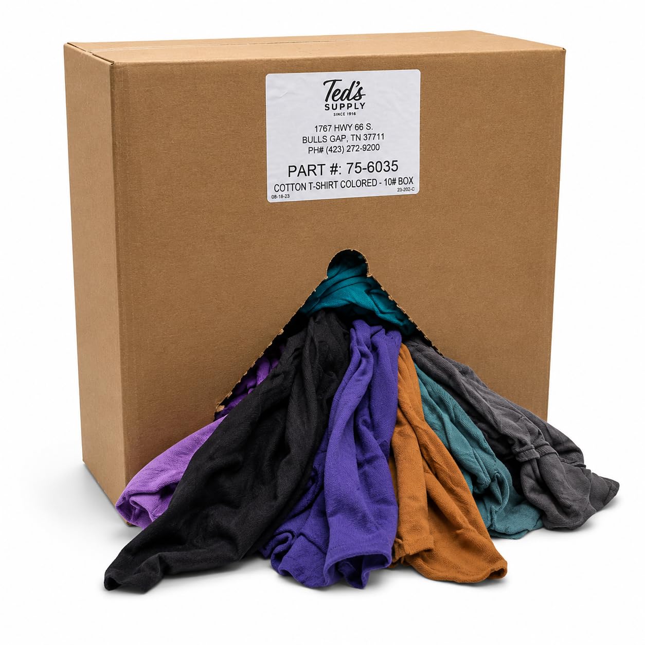 Ted's Supply Multicolored Colored T-Shirt Rags, 10 Lb Box – Recycled Cotton Blend Shop Rags For Oil, Grease, Paint, Automotive, Industrial & General Cleaning