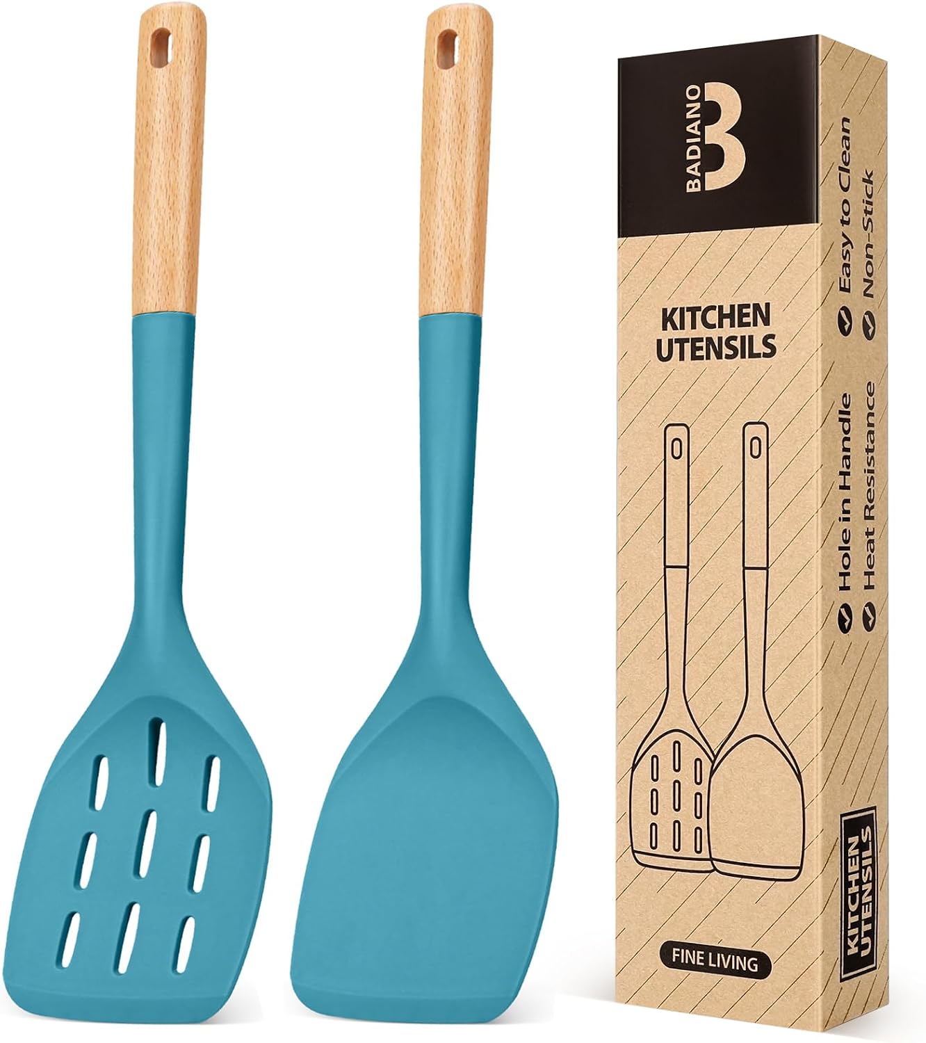 Badiano Silicone Spatula, Non Stick Turner for Cooking, Food Grade, Blue