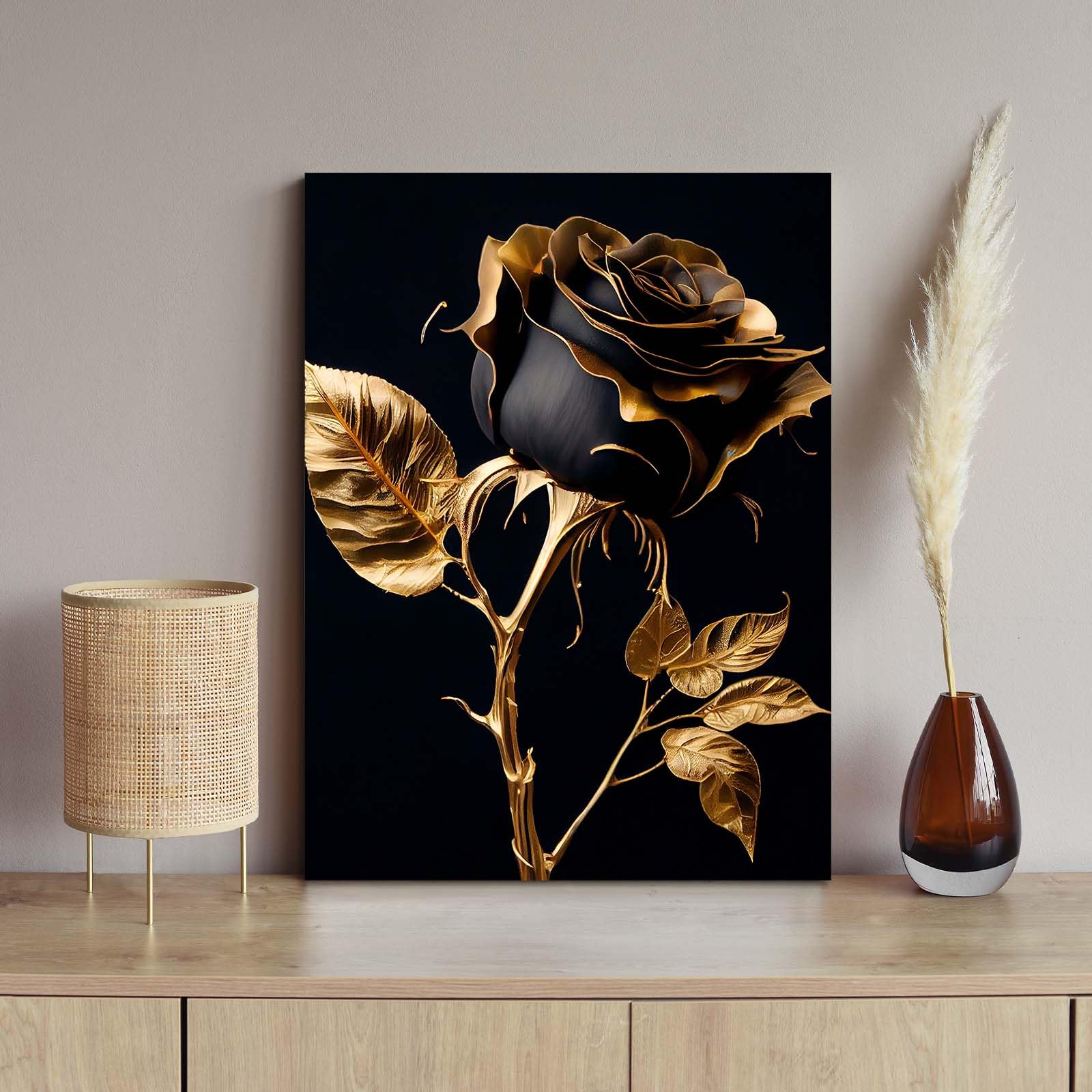 Galmcook Framed Canvas Wall Art 12x16 Inch Black and Gold Rose Modern Artwork Elegant Floral Wall Canvas for Living Room Bedroom Hallway Wall Decoration Prints with Hooks Magic Tape and Nails — view 9