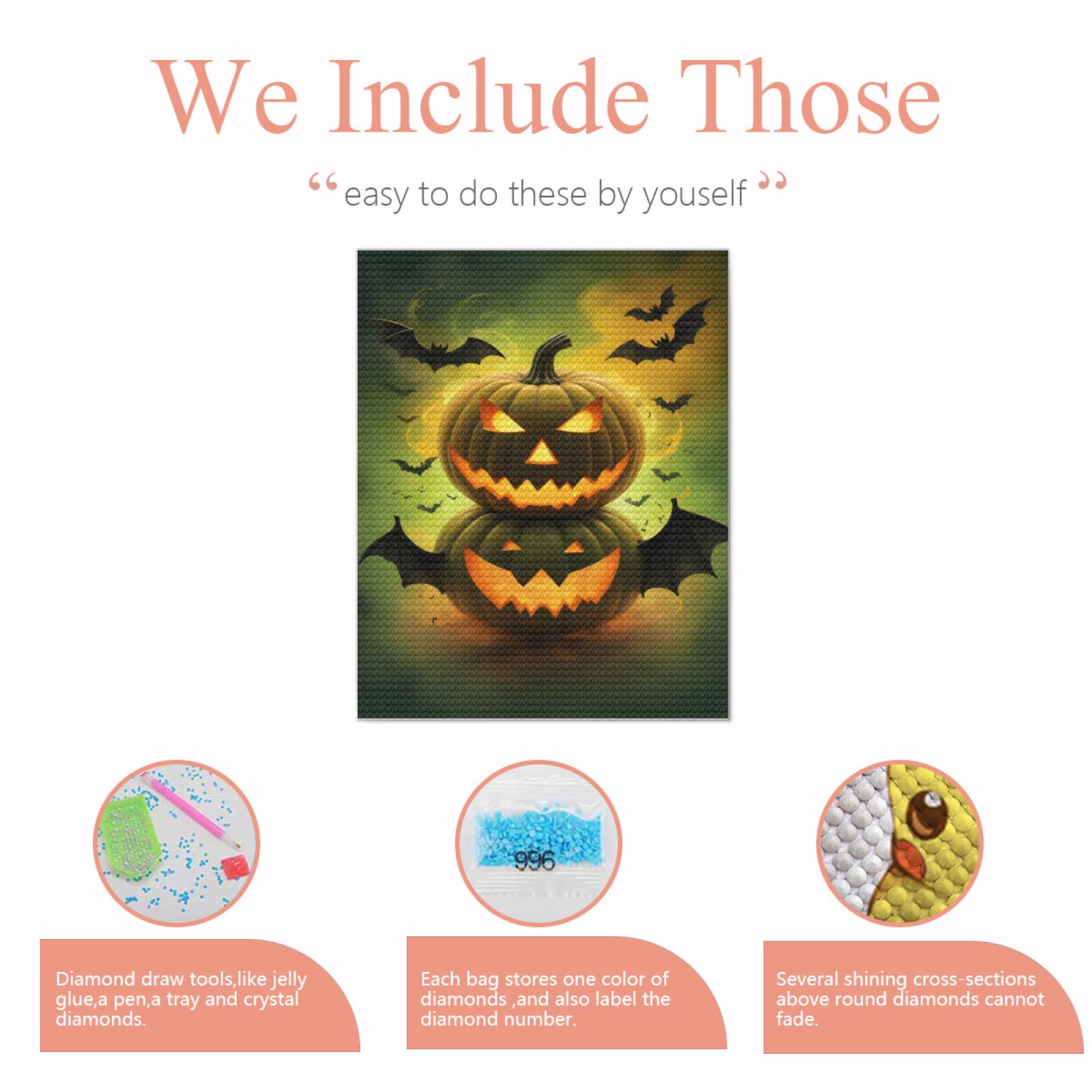Kit Diamond Painting Halloween Per Bambini – Con Castello, Zucche E Pipistrelli, Include Strumenti, Regalo Creativo
