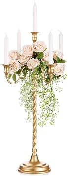 Sziqiqi 28In Floor Candelabra Tall Taper Candlestick for Candle and Floral Metal Candle Holders Table Centerpiece for Wedding Party Event Room