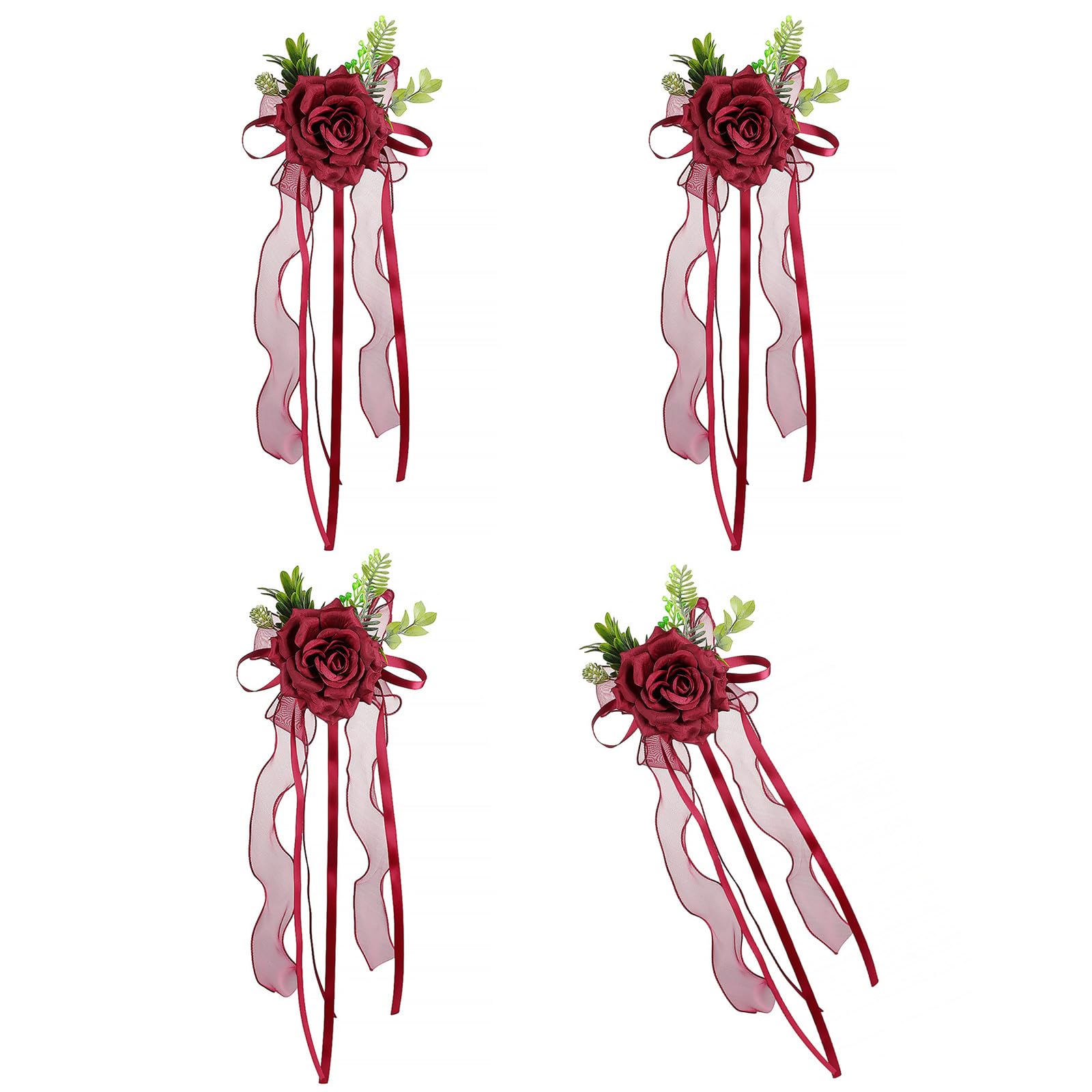 Nucelit 4Pcs Silk Flower Bowknot Auto Decoration Wedding Party Car Glasses Embellishments with Silk Flower for Festival Look Arrangement