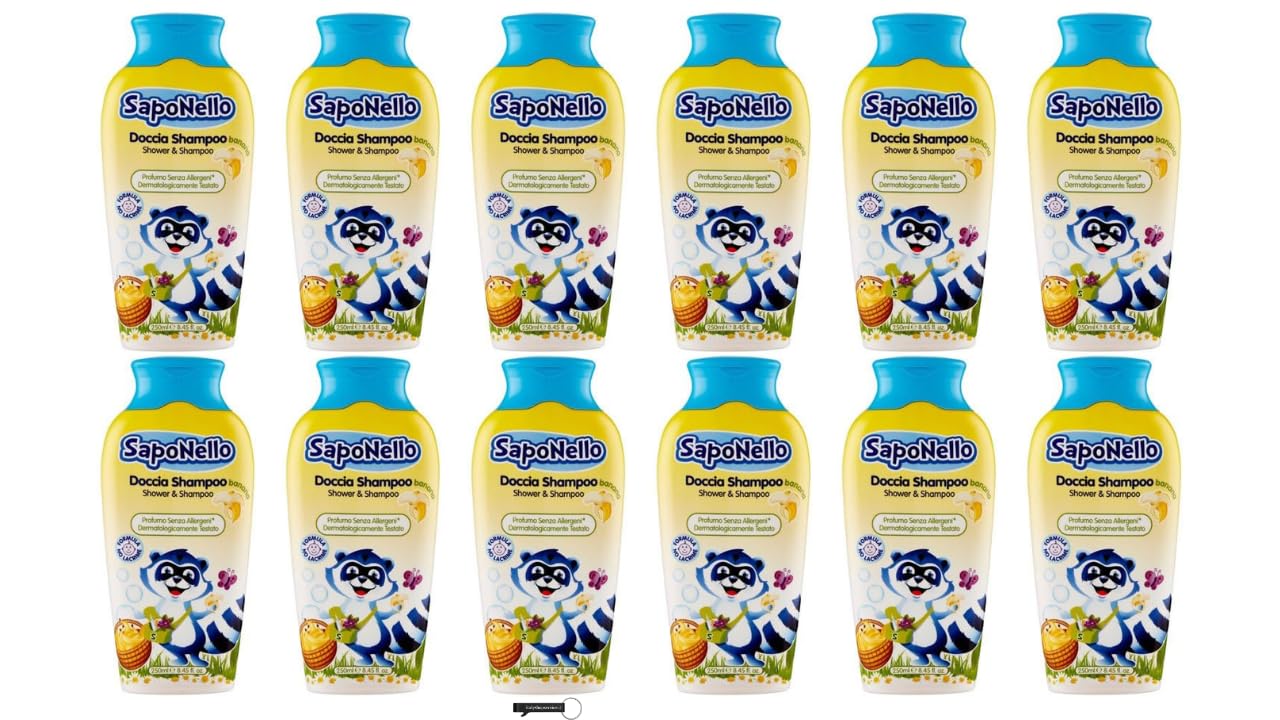 Paglieri SapoNello - 12 gel doccia e shampoo con banana, formula senza lacrime, idratante, 250 ml, + portachiavi Italy Shop Service in omaggio
