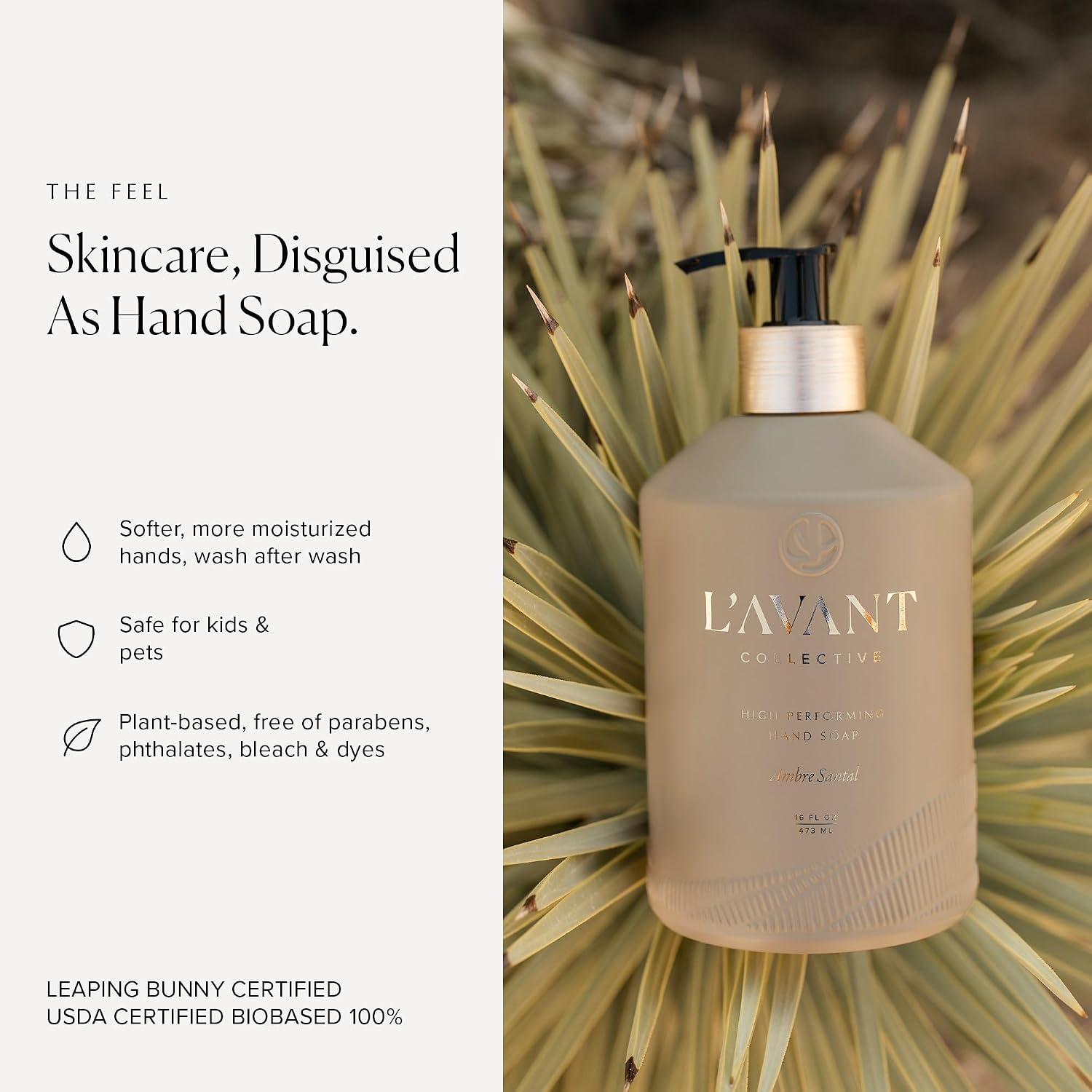 L'AVANT Collective Plant-Based Hand Soap 16oz, Refillable, Ambre Santal image 3