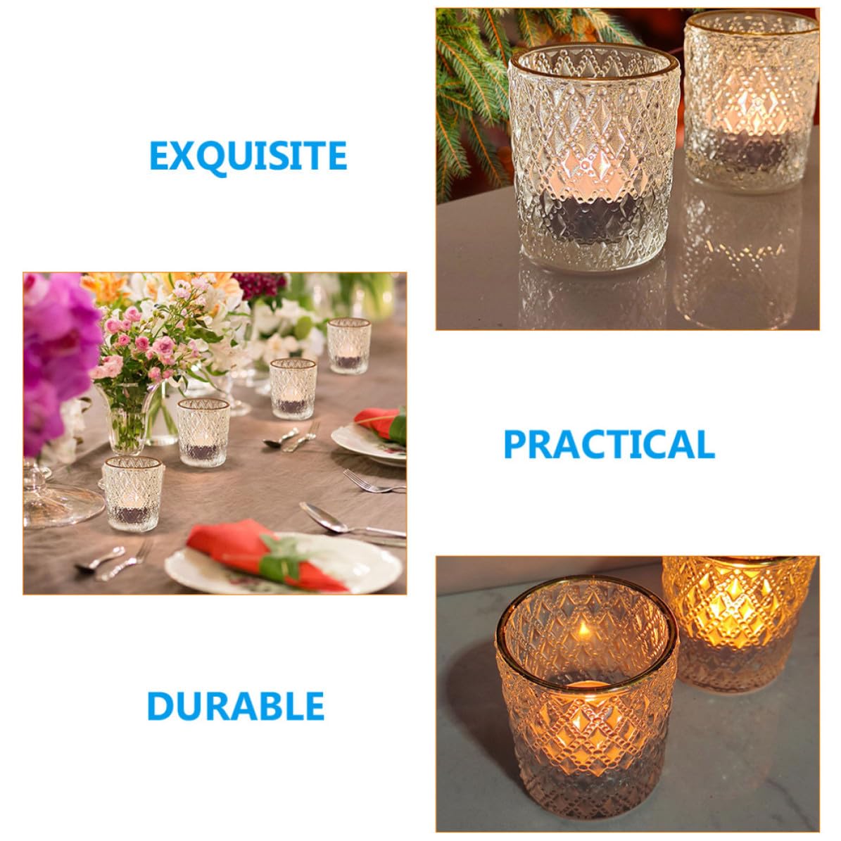 jojofuny 12 Stück Transparente Glas Kerzenhalter mit Goldrand für Romantisches Kerzenlicht zum Abendessen und Stilvolle Wohnzimmer Tischdeko Sicher und Elegant