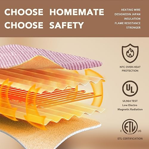 Vista 19 de Homemate Manta térmica eléctrica de 50 x 60 pulgadas, manta térmica de 1/2/4/6/8 horas de apagado automático, 10 niveles de calor, protección contra