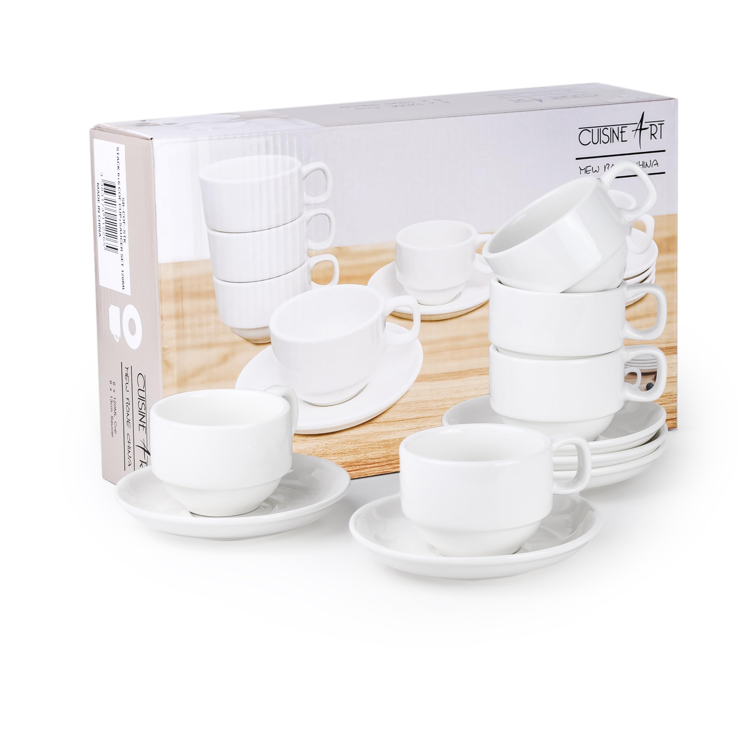 Cuisine Art Porcelain Coffee Cup & Saucer Set – 6 Cups (120ml) & 6