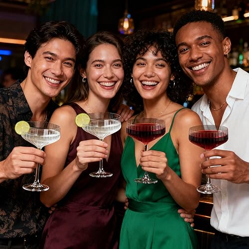 Miniatura 7 de Copas Coupé, juego de 4 copas de Martini de 10 onzas acanaladas para cóctel de Martini, vino, champán, expreso, estilo retro de cristal para bebidas