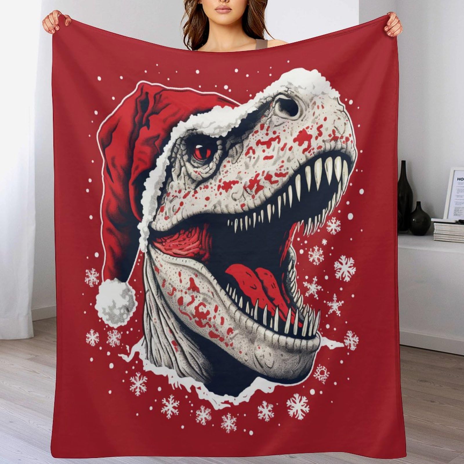 Couverture polaire en flannel douce au toucher soyeux grand plaid chaud dinosaure de Noël de luxe