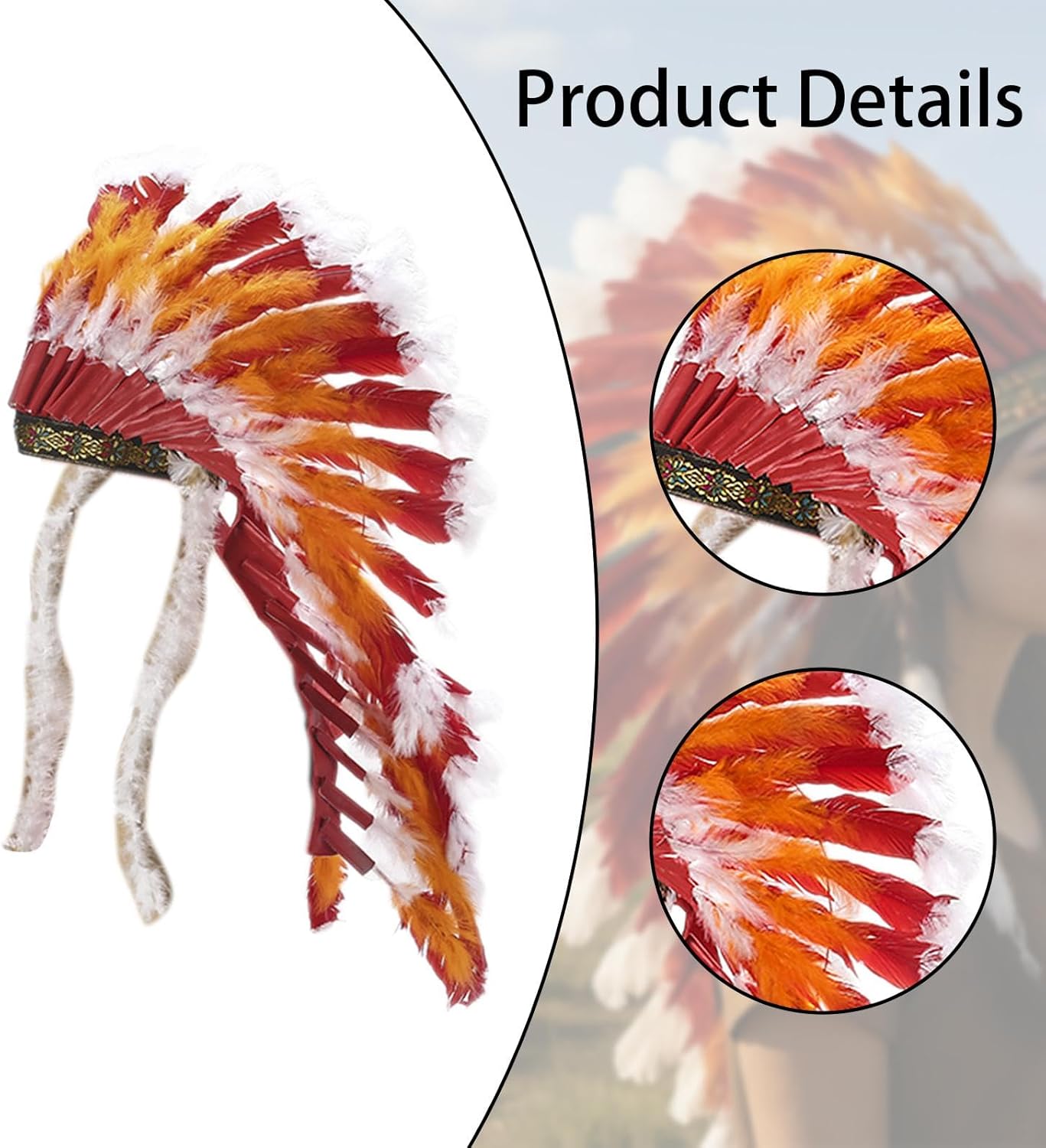 Indian Native Chief Headdress Headpiece Decorative for Adults Headband for Party