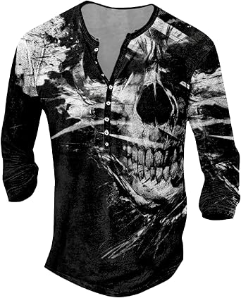 Wolf Graphic Long Sleeve Tshirts for Men V Neck Button Down Casual Henley Shirts Pullover Y2K Trendy Fall Tops