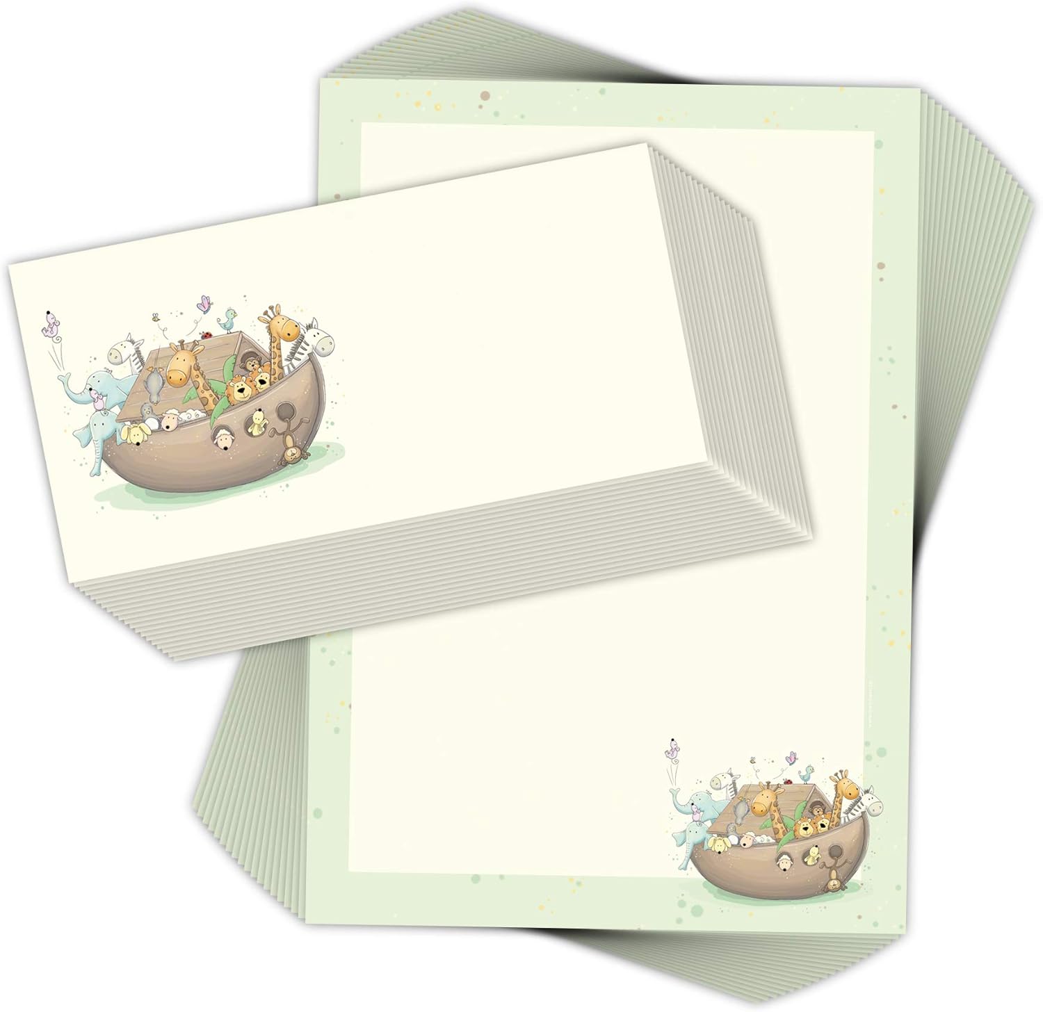 Lot De Feuilles De Papier A Lettre Pour Bapteme Et Naissance Arche Din Avec Enveloppes Pour Bapteme Et Naissance De Bebe Amazon Fr Fournitures De Bureau