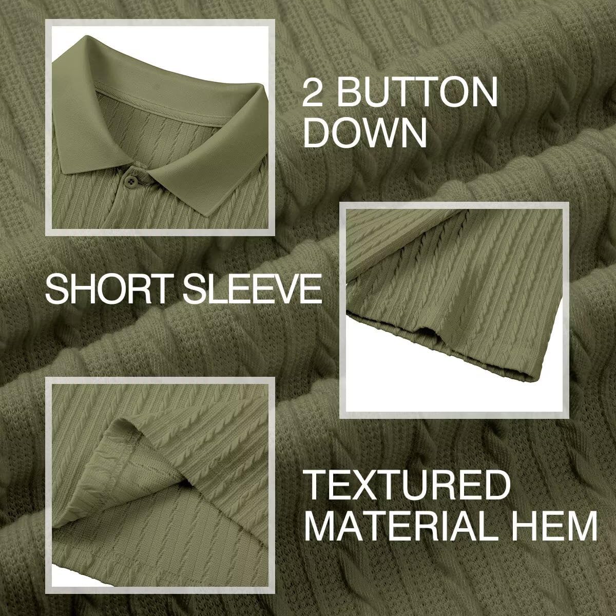 Mens Knit Polo Shirts Short Sleeve Button Down Texture Polo T Shirts Casual Golf Polo Collared Shirts - Image 6