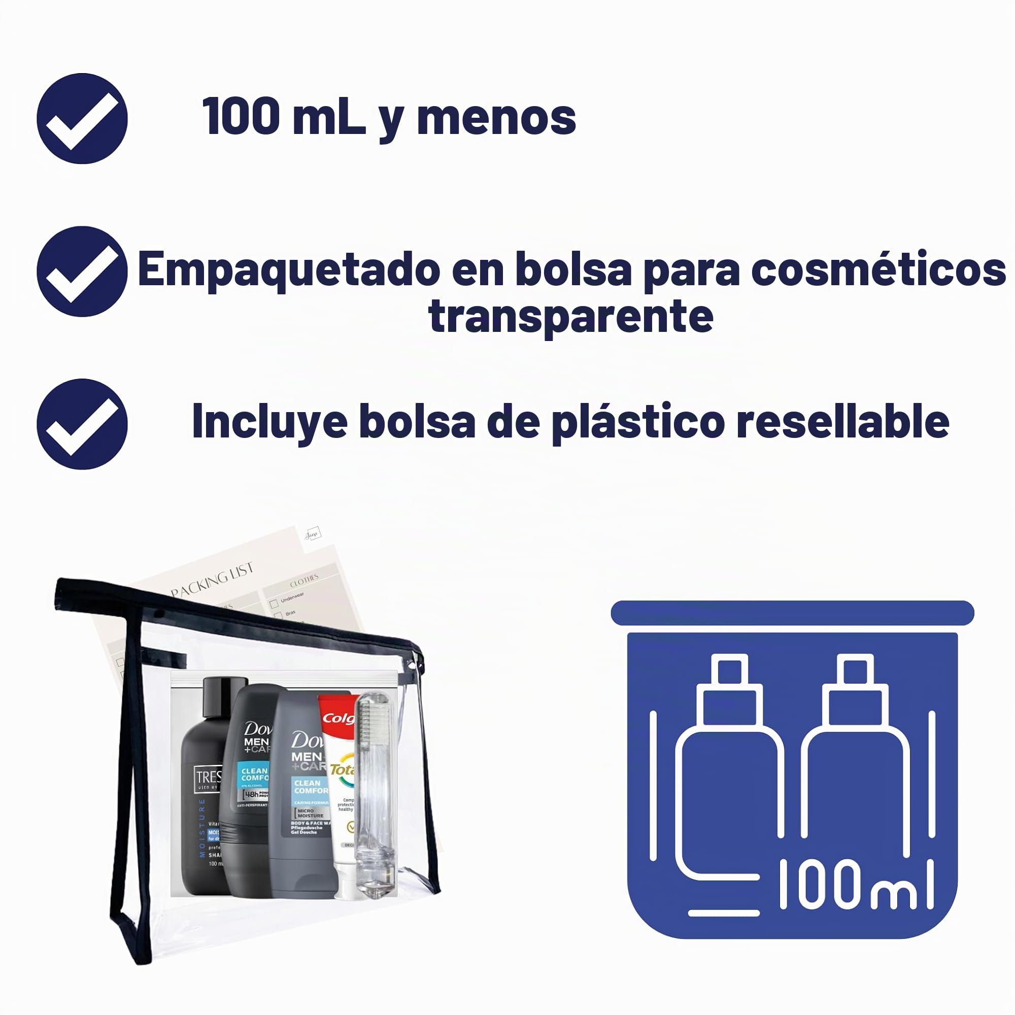 Mini juego de artículos de tocador de viaje para hombres, kit esencial de aseo para viajes, hospitales, estancias nocturnas, Clear, Bolsa de aseo de viaje