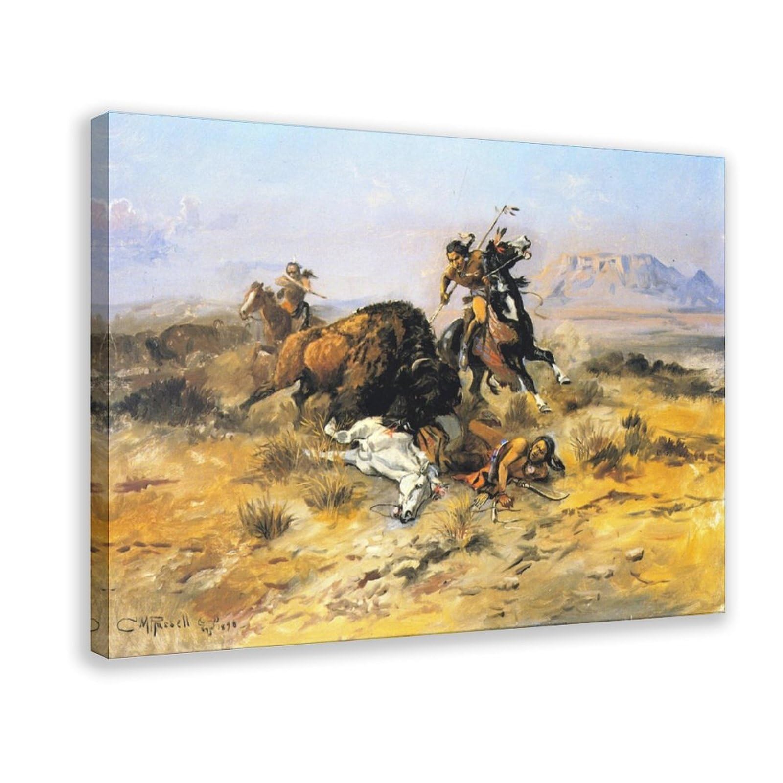 Décoration murale Charles M Russell Buffalo Hunt tableau toile bureau 20x30 - 8