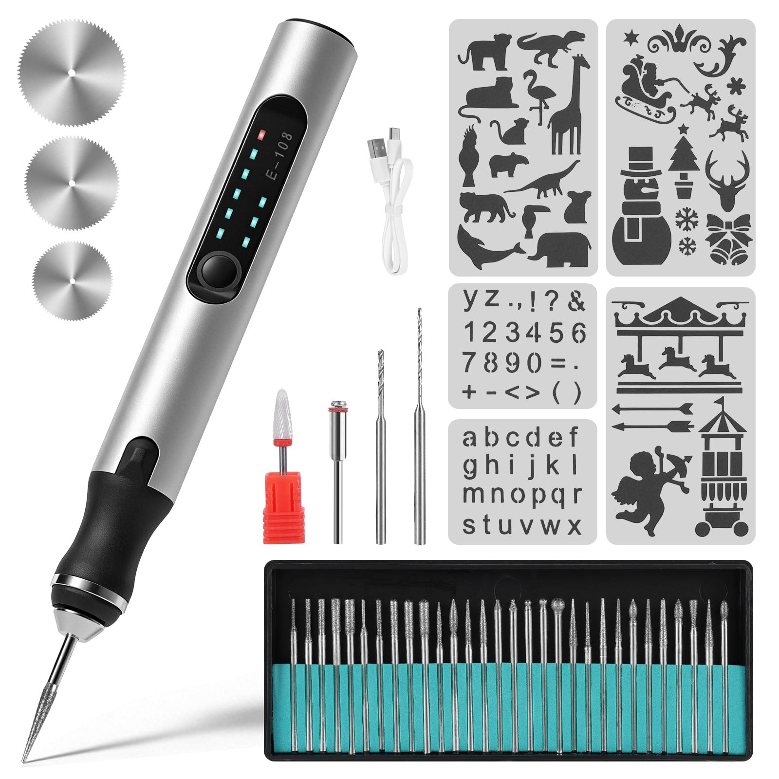 Elektrischer Gravierstift mit 37 Bits, Mini Gravierstift 3-Gang-Regler USB-aufladbare Multifunktions-Graviermaschine für Schmuck,Glas, Keramik, Kunststoff, Leder,Ideal für DIY,Hobbyist