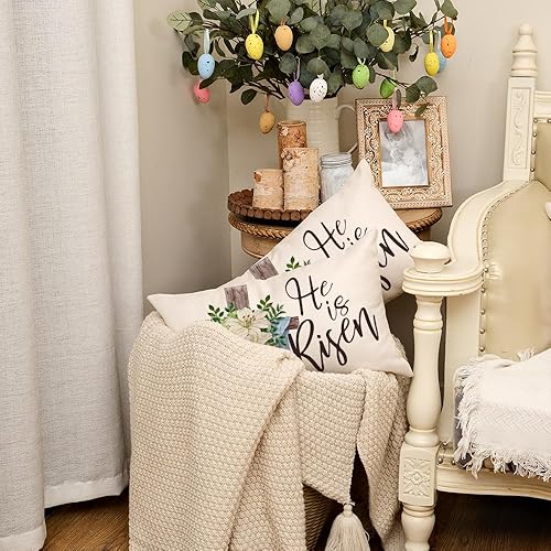 Miniatura 3 de AACORS Juego de 2 fundas de almohada de Pascua de 12 x 20 pulgadas, diseño de cruz floral con texto en inglés "He is Risen", fundas de almohada de