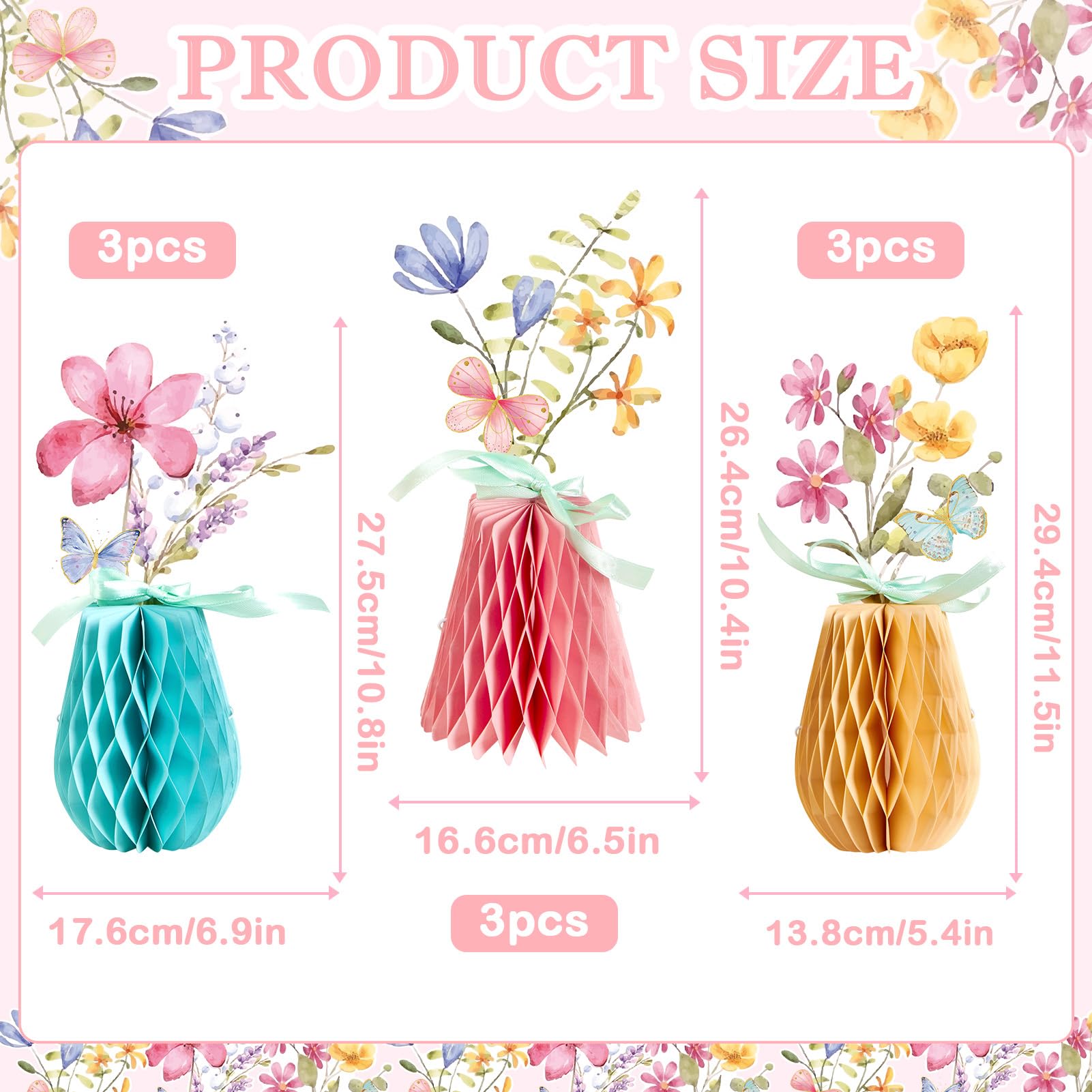 SUNBEAUTY 9 PCS Wildflowers Honeycomb Centerpieces Wildflower Birthday Party Decorations Spring Wildflower Theme Table Centerpieces for Wedding Little Wildflowers Baby Shower Supplies