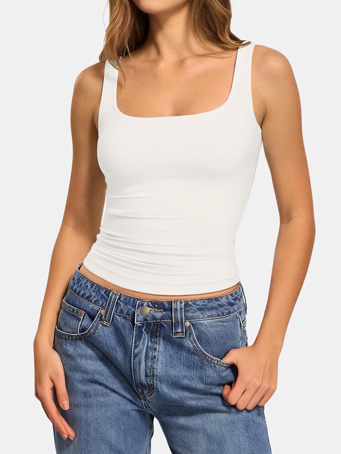 ATHMILE Double Lined Tank Tops for Women Summer Square Neck Sleeveless Basic Spring Going Out Top - Image 2