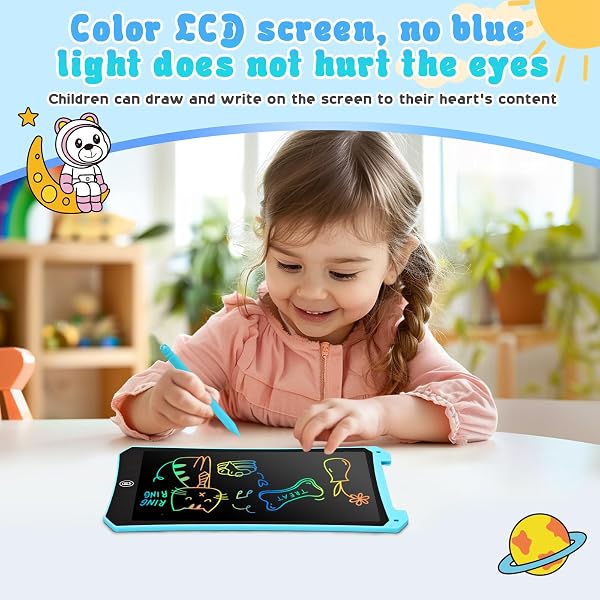 BlueSwan Children's Drawing Tablet Toy 2 3 4 5 6+ Years, 10 Inch LCD Magic Slate Colourful Travel Activities for Toddlers, Car, Airplane, Educational Gift Essentials for Boys Girls, Blue - 4