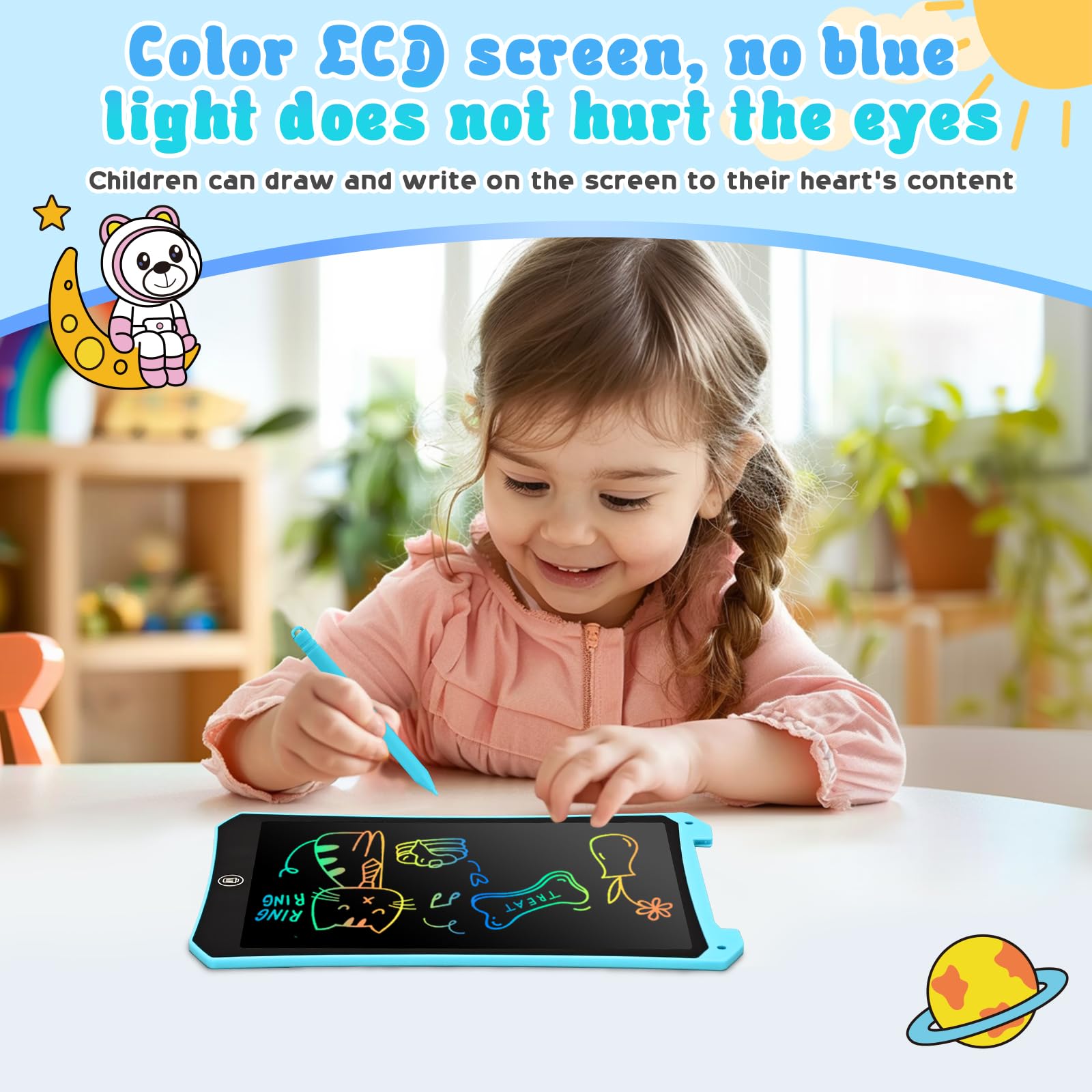 BlueSwan Tablette Dessin Enfant 8.5 Pouces, LCD Tablette Magique Enfant, pour 2-13 Ans, Jouet de Voyage en Avion ou en Voiture, Cadeau de Rentrée, d'anniversaire, Noël, Bleu - 4