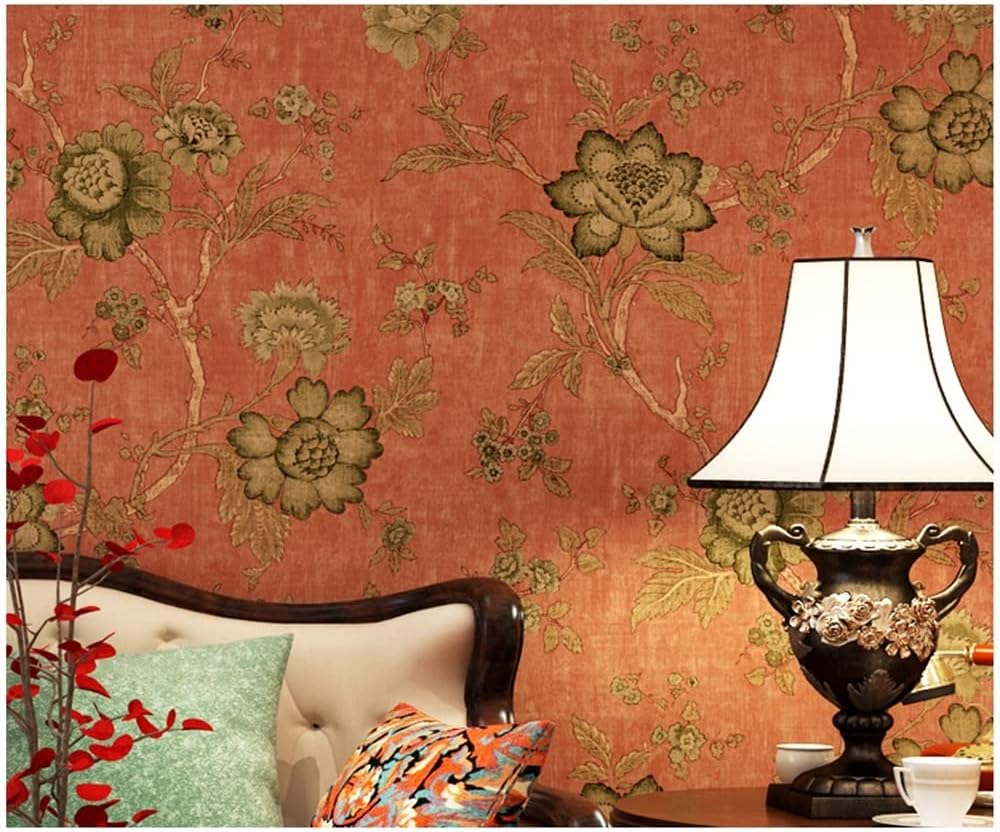 Wall Covering American Rustic Vintage Flower Wallpaper, Retro Large