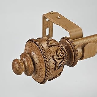 Barras de cortina de 1-1/8 pulgadas de diámetro con acabado de diseño de madera tallada, barras telescópicas de madera sintética de 72-144 pulgadas para ventana de ancho de 68 a 140