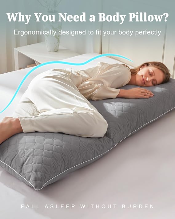YZ HOME Long Body Pillow for Adults, Firm Body Pillow Shredded Memory Foam, Adjustable Height,Support for Side Sleeping & Pregnant Women(Grey, 20x54 Inch)