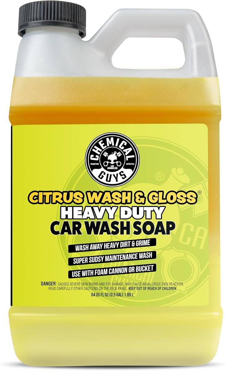 Jabón espumoso para lavado de autos Citrus Wash & Gloss con alta espuma, 64 oz | El jabón cítrico con alto contenido de espuma levanta la suciedad de cañones, blásters o cubos a la vez que aumenta el brillo, es seguro para cera y capas transparentes.