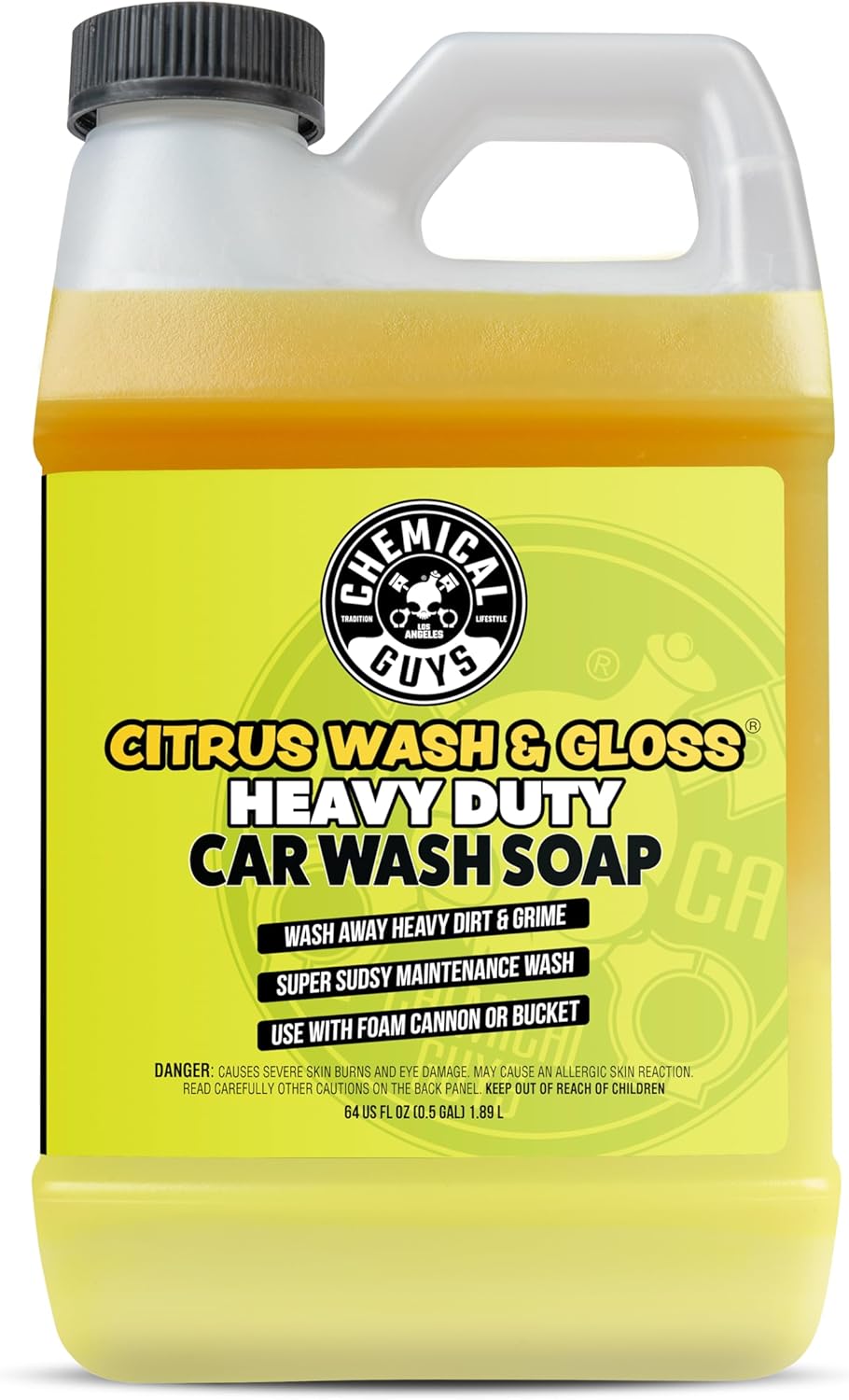 Chemical Guys Citrus Wash & Gloss Foaming Car Wash Soap - High Suds Formula Foam Cannon Soap for Foam Blasters, or Bucket Washes - Safe on Paint, Clear Coat, and Wax, Citrus Scent - 64 oz